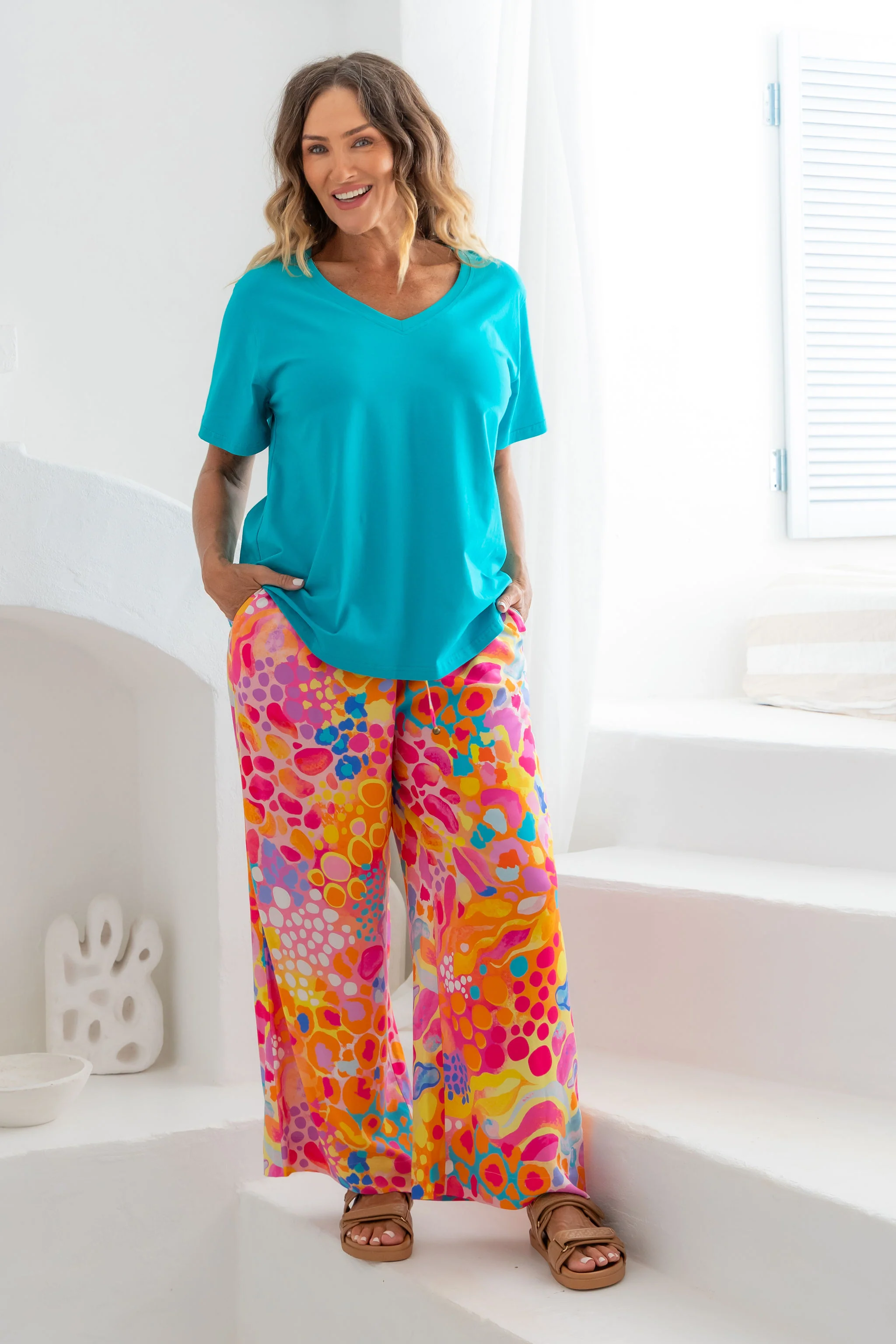 Relaxed V-Neck T-Shirt in Teal - Image 3