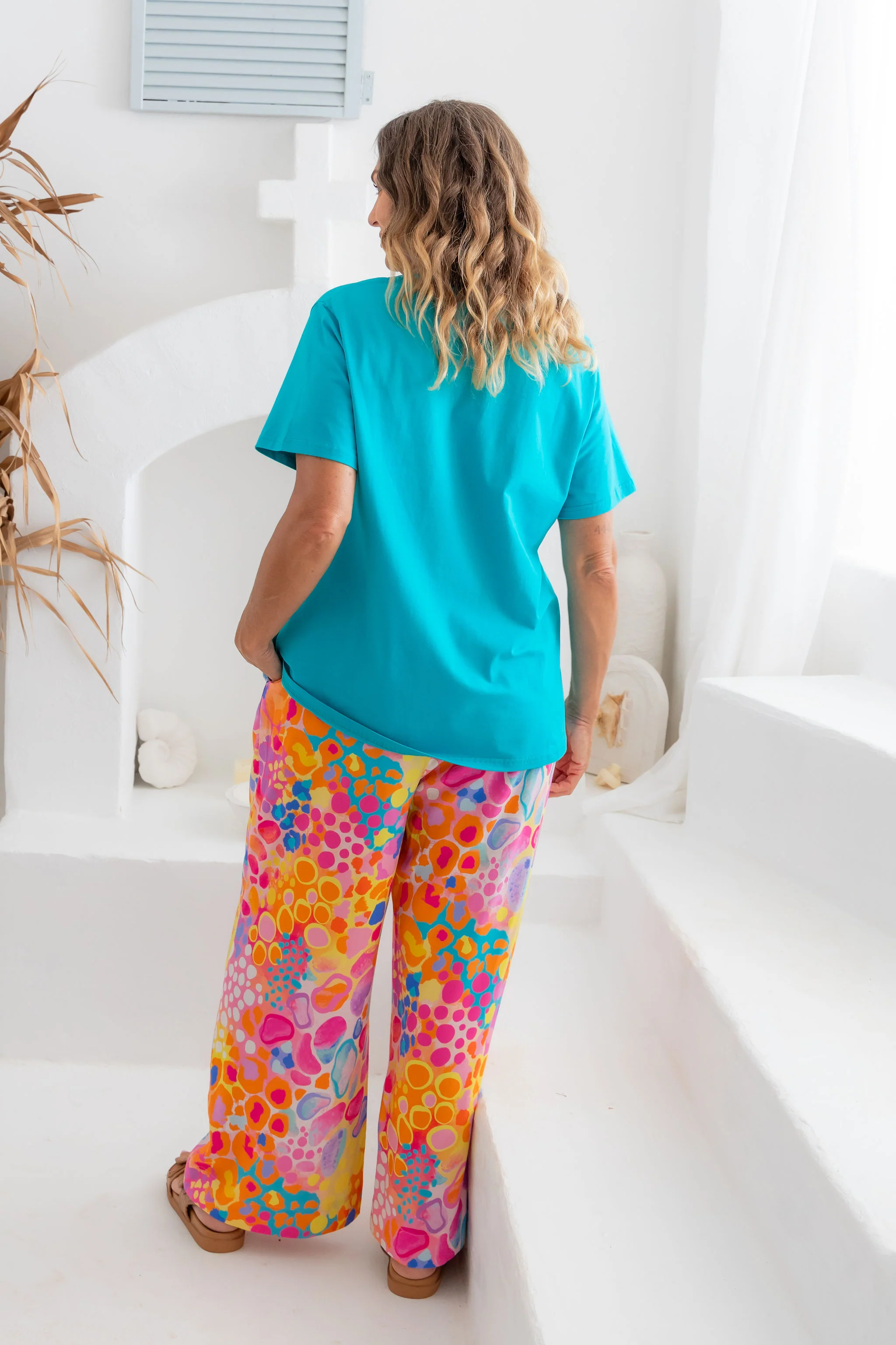 Relaxed V-Neck T-Shirt in Teal - Image 8