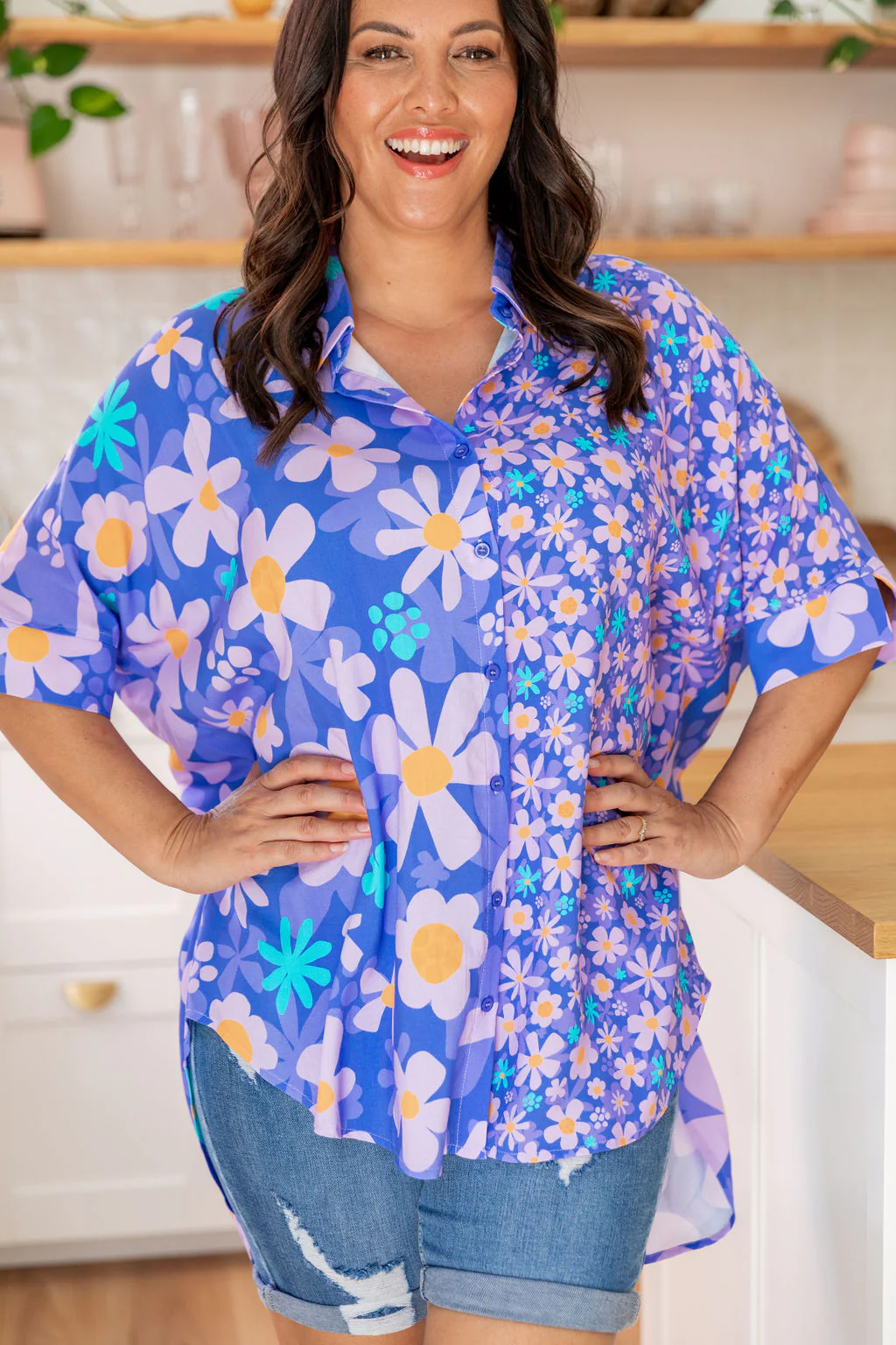 Tammin Shirt in Lilac Daisies by Kasey Rainbow - Image 5