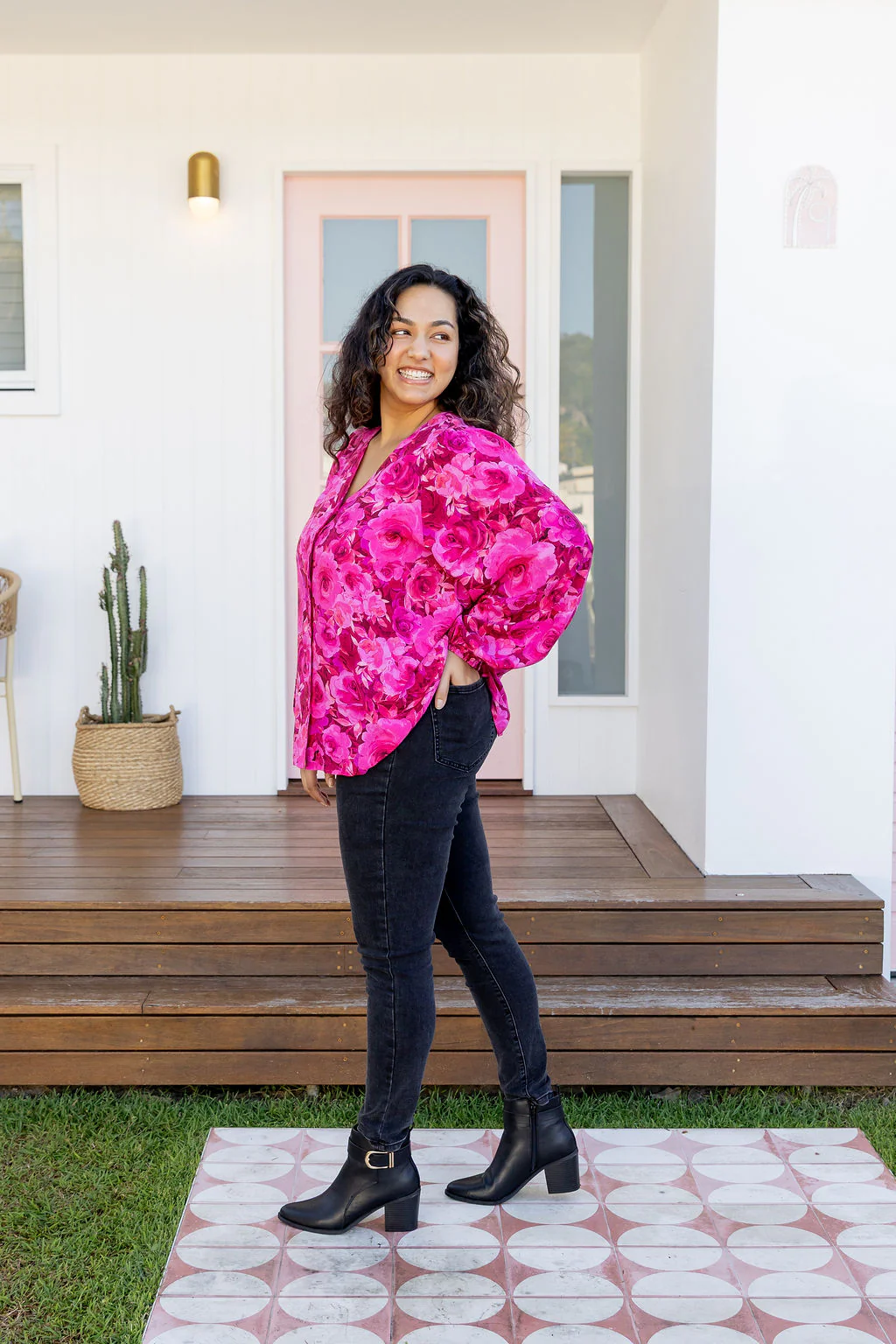 Winona Long Sleeve Blouse In Pink Roses - Image 10