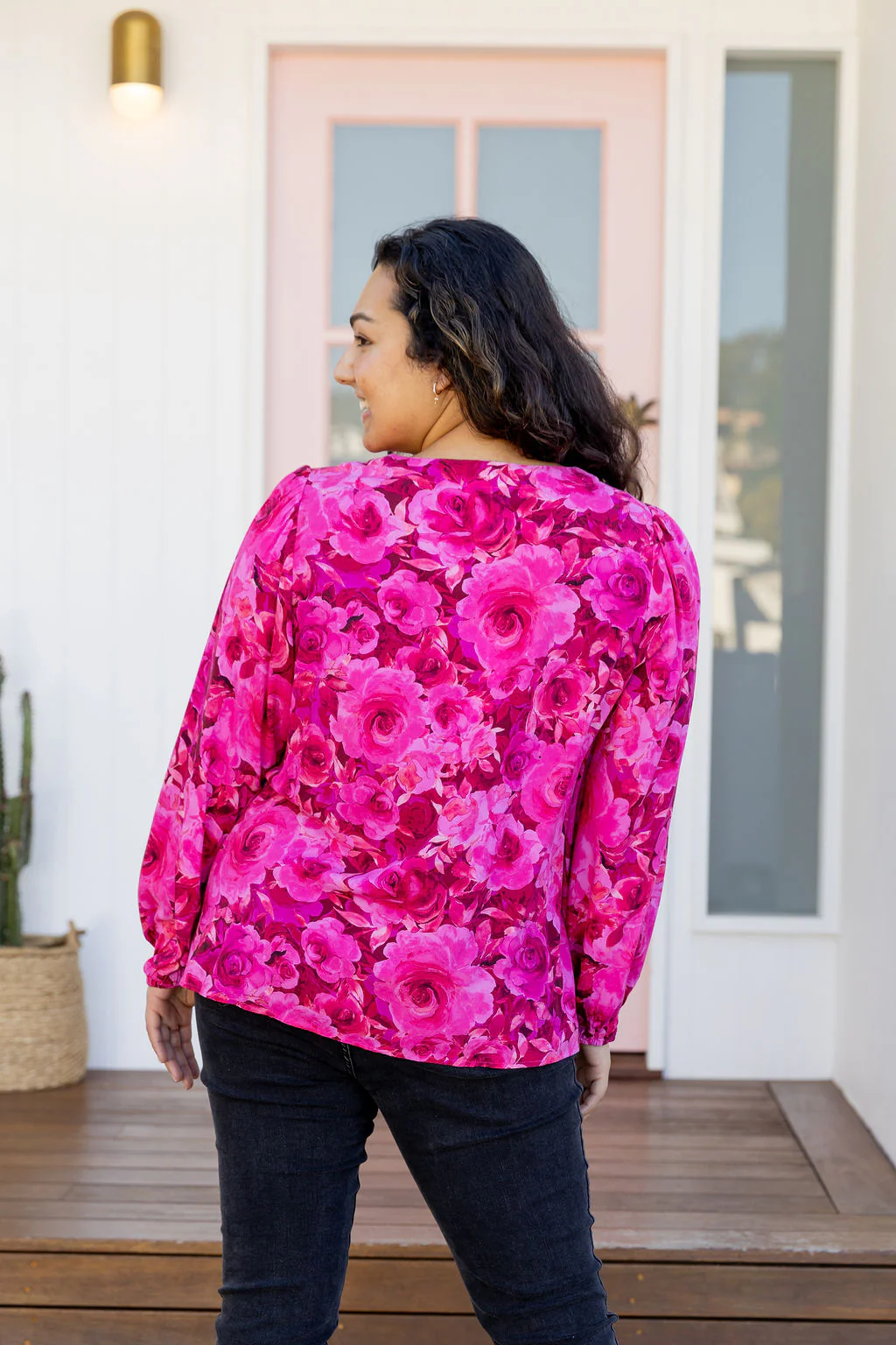 Winona Long Sleeve Blouse In Pink Roses - Image 11