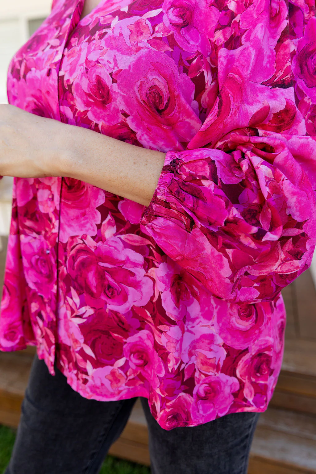 Winona Long Sleeve Blouse In Pink Roses - Image 14