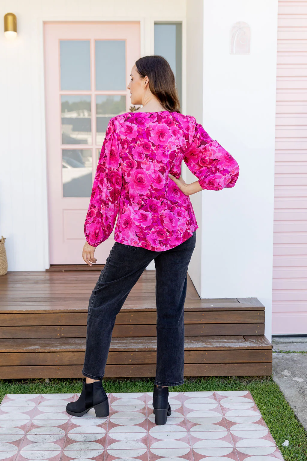 Winona Long Sleeve Blouse In Pink Roses - Image 16