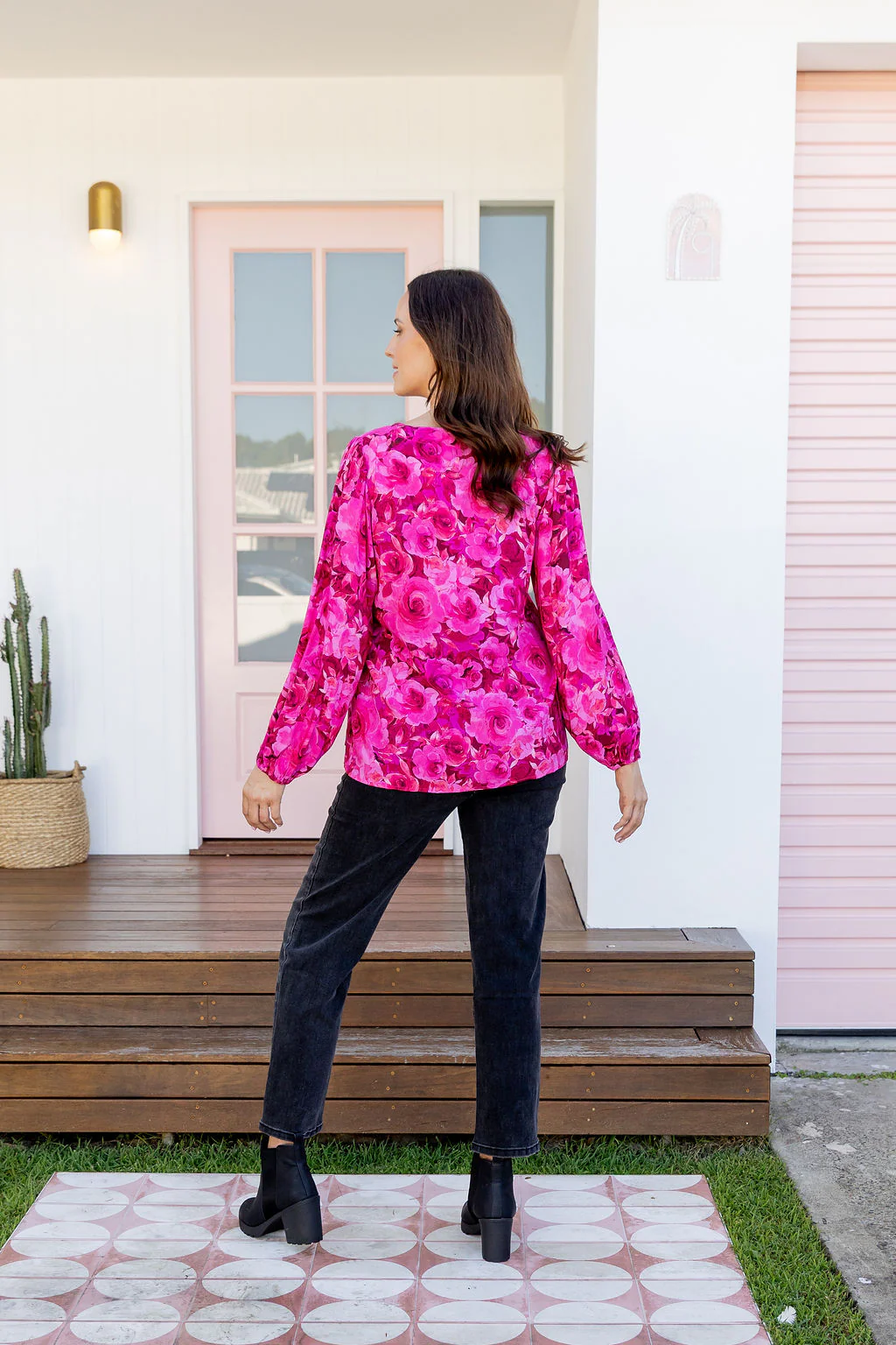 Winona Long Sleeve Blouse In Pink Roses - Image 17
