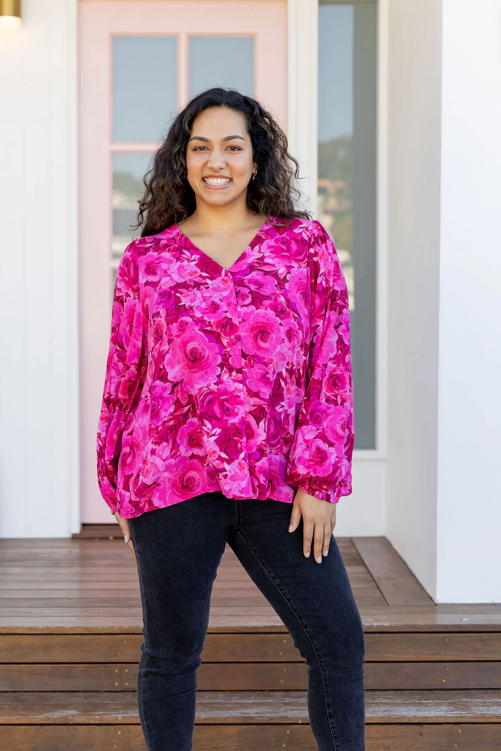 Winona Long Sleeve Blouse In Pink Roses - Image 3