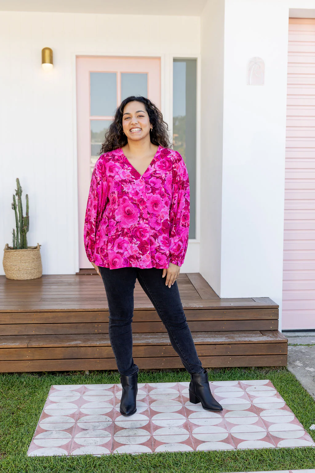 Winona Long Sleeve Blouse In Pink Roses - Image 5