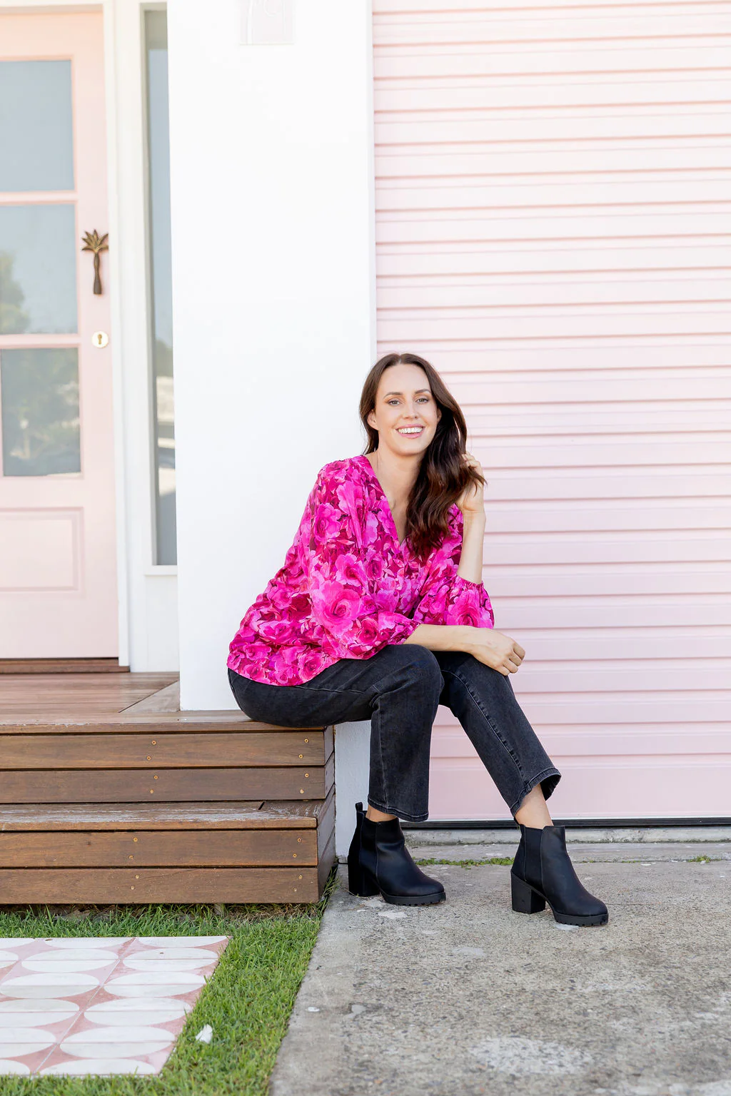 Winona Long Sleeve Blouse In Pink Roses - Image 8