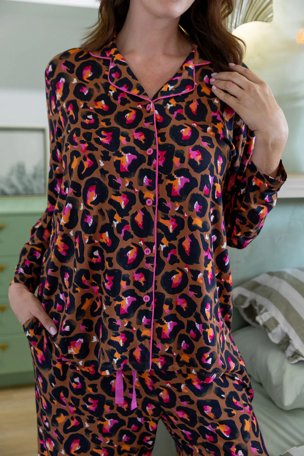 Zen L/S Shirt & Pant Sleepwear Set in Bronze Leopard by Kasey Rainbow - Image 6
